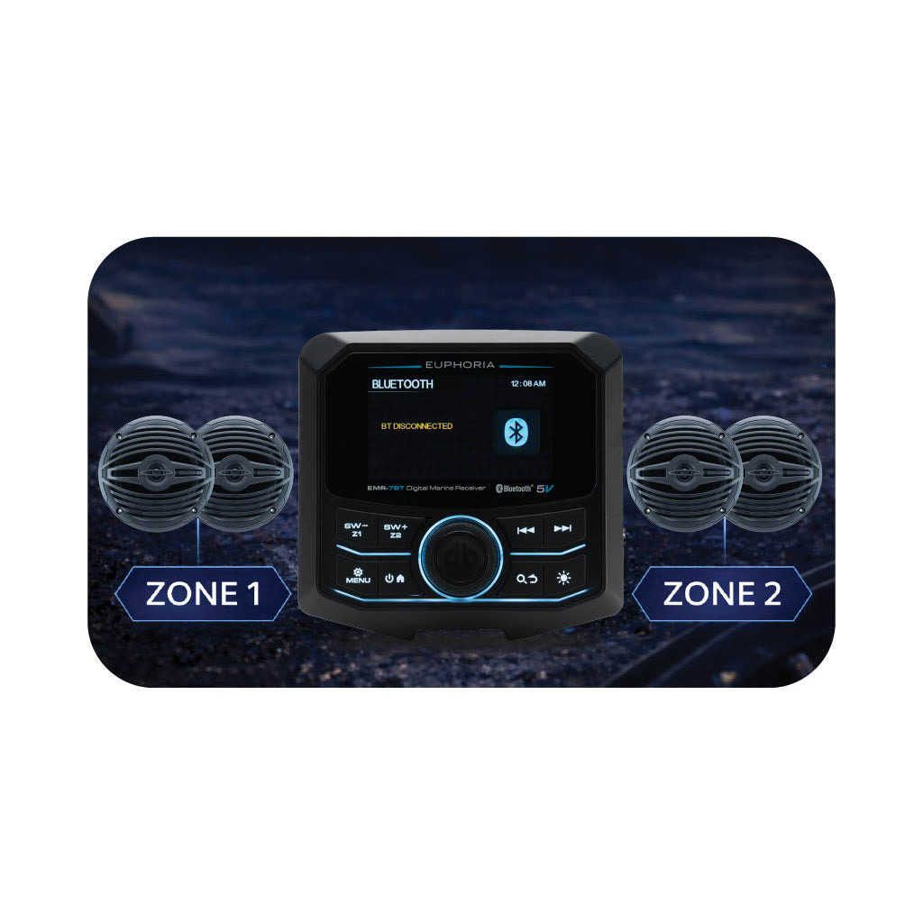 Euphoria EMR-7BT : Full Color LCD Digital Marine Receiver / 5 Volts / Bluetooth