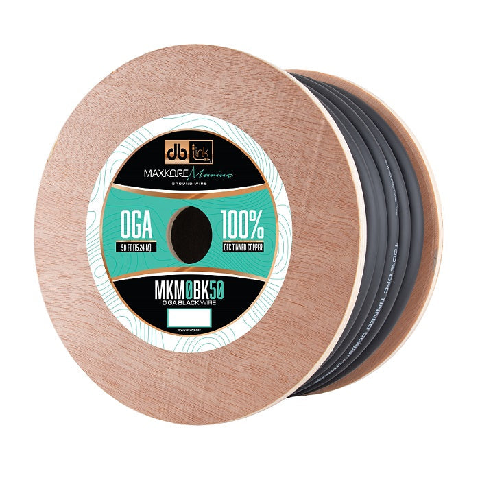 DB Link MKM0BK50 : 50' 0Ga Maxkore Marine Black,100% OFC, TINNED Anti-Corrosive Wire Roll