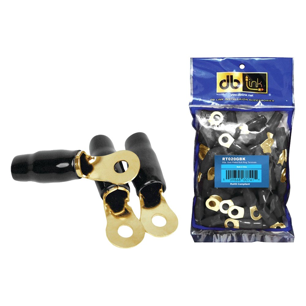 DB Link RT020GBK : 0 GA. 5/16in Black Gold Ring Terminal, 20 Pcs