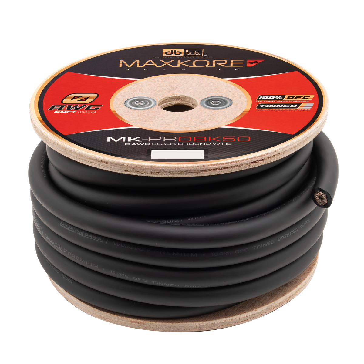 DB Link MK-PR0BK50 : 50' 0 AWG Maxkore+ Premium Black, 100% OFC, TINNED Anti-Corrosive Ground Wire Roll