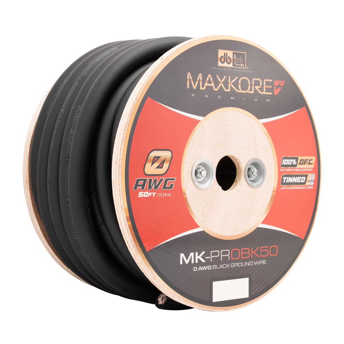 DB Link MK-PR0BK50 : 50' 0 AWG Maxkore+ Premium Black, 100% OFC, TINNED Anti-Corrosive Ground Wire Roll