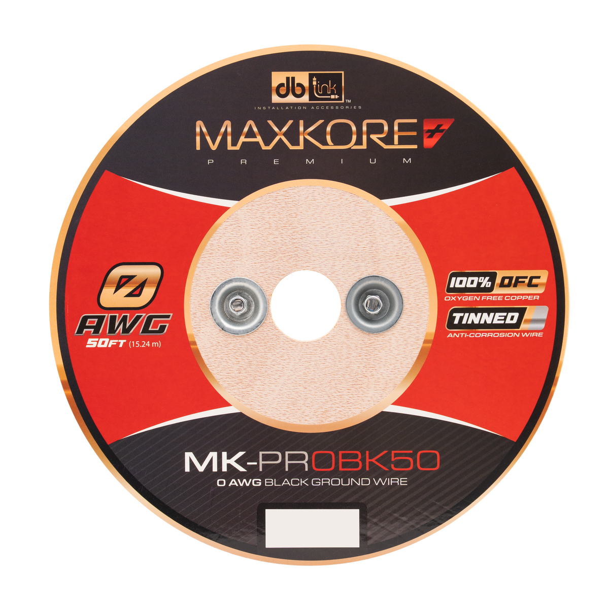 DB Link MK-PR0BK50 : 50' 0 AWG Maxkore+ Premium Black, 100% OFC, TINNED Anti-Corrosive Ground Wire Roll