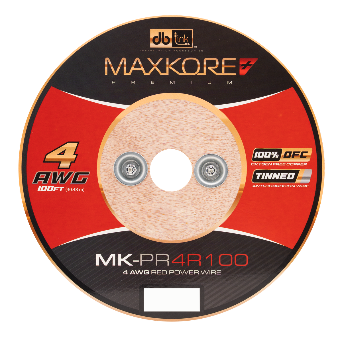 DB Link MK-PR4R100 : 100' 4 AWG Maxkore+ Premium Red, 100% OFC, TINNED Anti-Corrosive Power Wire Roll