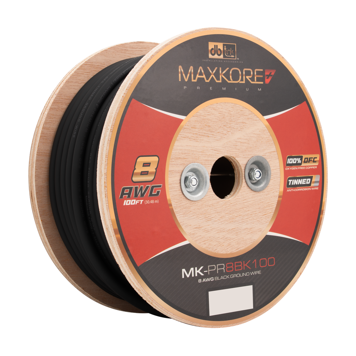 DB Link MK-PR8BK100 : 100' 8 AWG Maxkore+ Premium Black, 100% OFC, TINNED Anti-Corrosive Ground Wire Roll