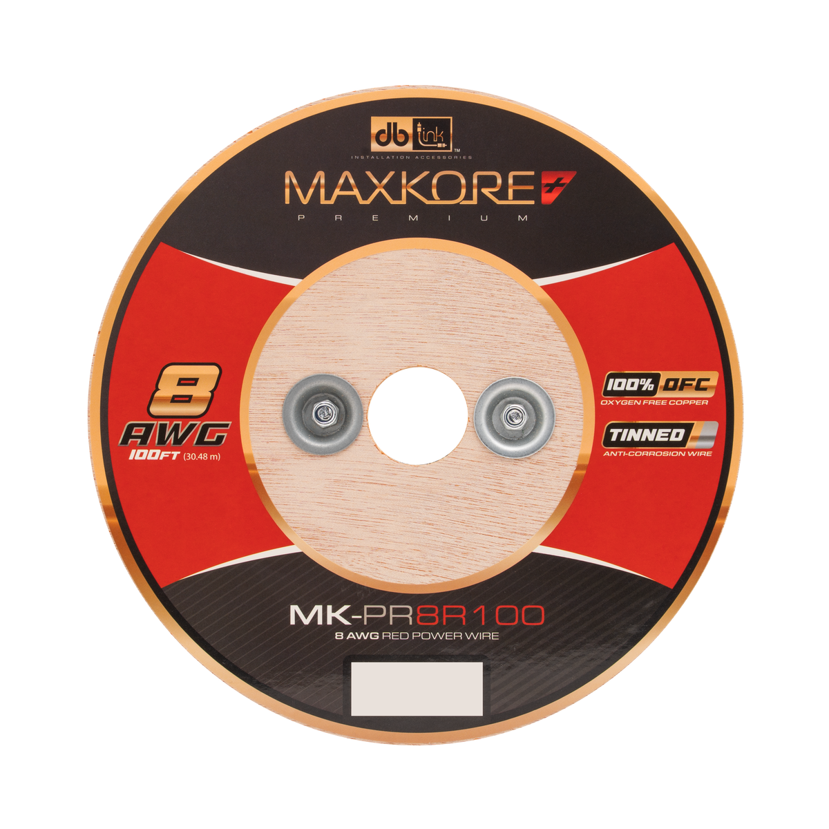 DB Link MK-PR8R100 : 100' 8 AWG Maxkore+ Premium Red, 100% OFC, TINNED Anti-Corrosive Power Wire Roll