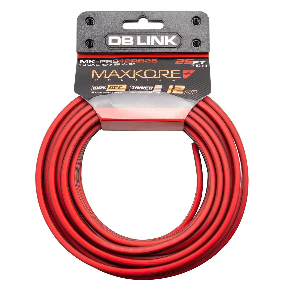 DB Link MK-PRS12RB25 : 25' 12 AWG Maxkore+ Premium Red/Black Speaker Wire 100% OFC, TINNED Anti-Corrosive