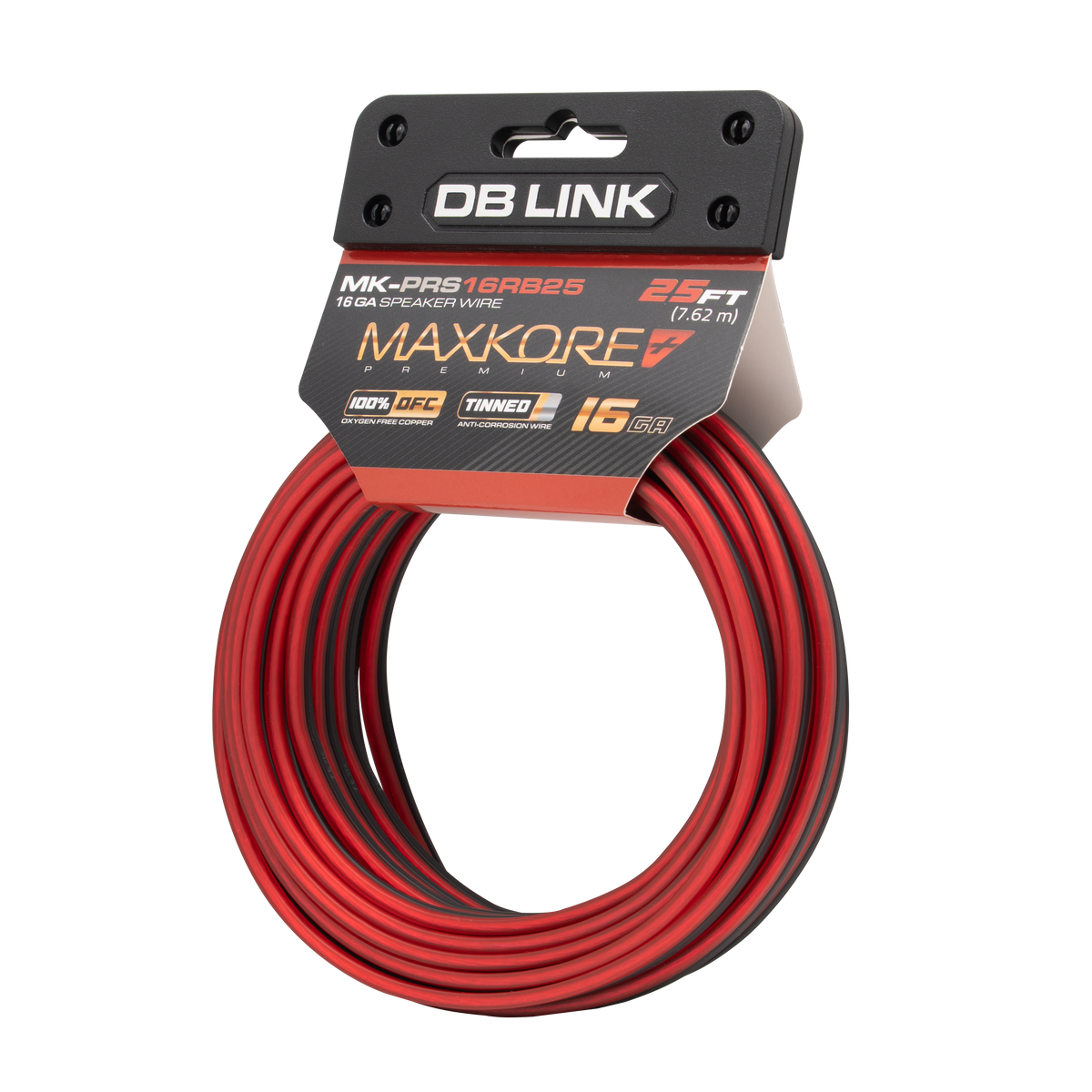 DB Link MK-PRS16RB25 : 25' 16 AWG Maxkore+ Premium Red/Black Speaker Wire 100% OFC, TINNED Anti-Corrosive