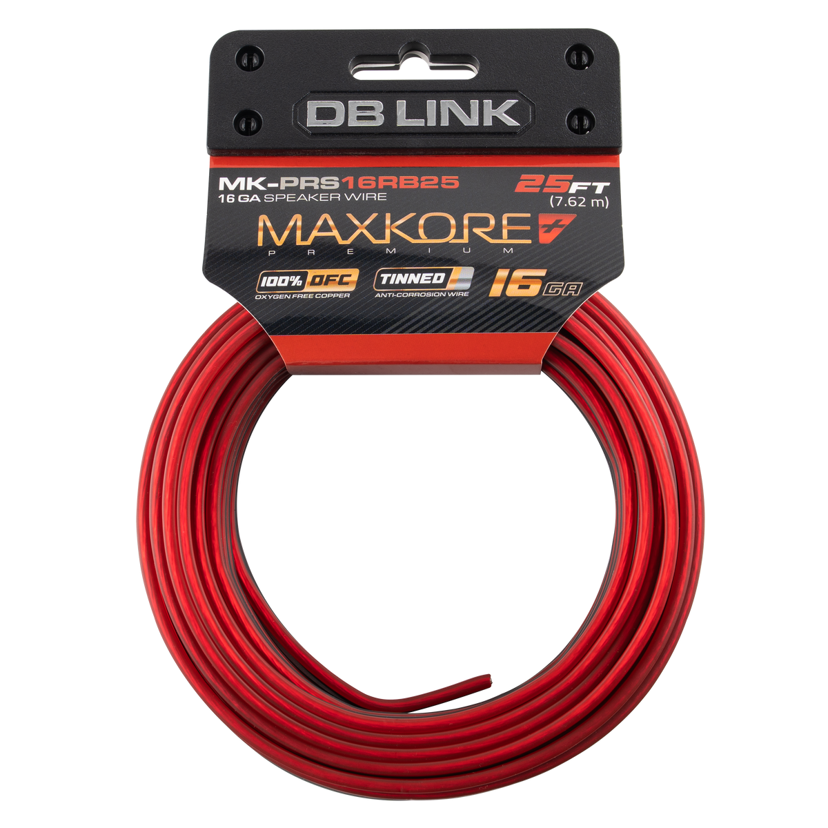 DB Link MK-PRS16RB25 : 25' 16 AWG Maxkore+ Premium Red/Black Speaker Wire 100% OFC, TINNED Anti-Corrosive