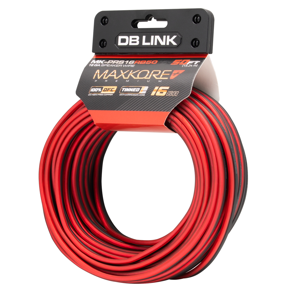 DB Link MK-PRS16RB50 : 50' 16 AWG Maxkore+ Premium Red/Black Speaker Wire 100% OFC, TINNED Anti-Corrosive