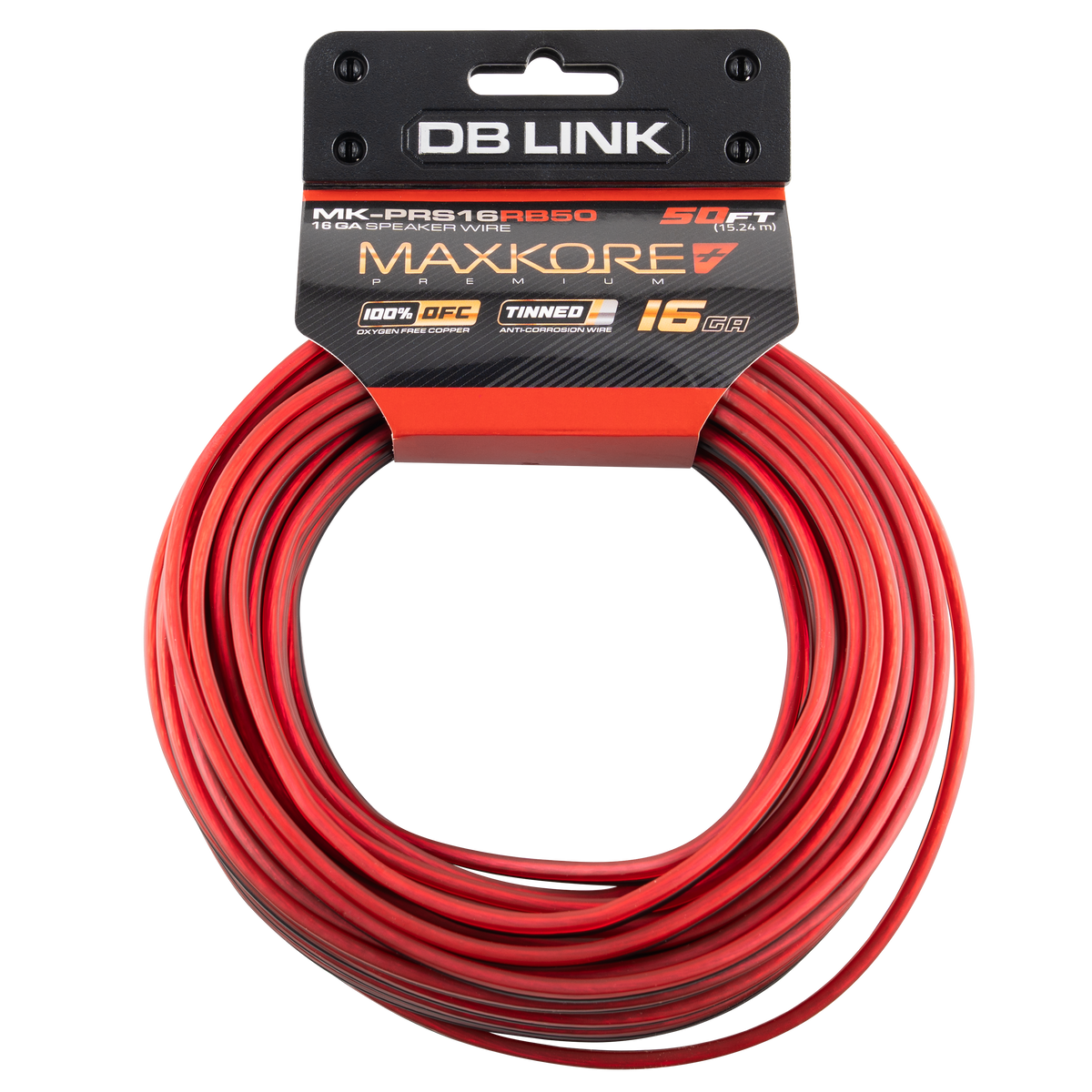 DB Link MK-PRS16RB50 : 50' 16 AWG Maxkore+ Premium Red/Black Speaker Wire 100% OFC, TINNED Anti-Corrosive