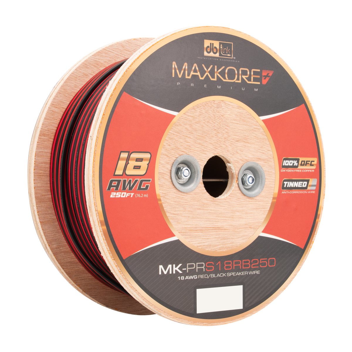 DB Link MK-PRS18RB250 : 250' 18 AWG Maxkore+ Premium Red/Black Speaker Wire 100% OFC, TINNED Anti-Corrosive
