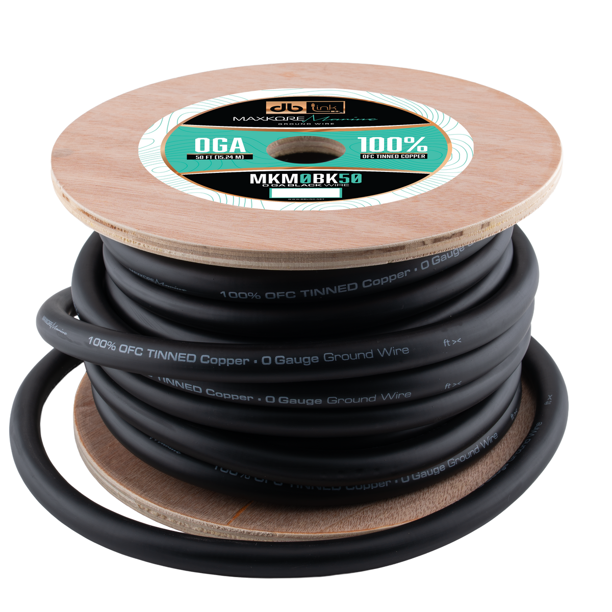DB Link MKM0BK50 : 50' 0Ga Maxkore Marine Black,100% OFC, TINNED Anti-Corrosive Wire Roll
