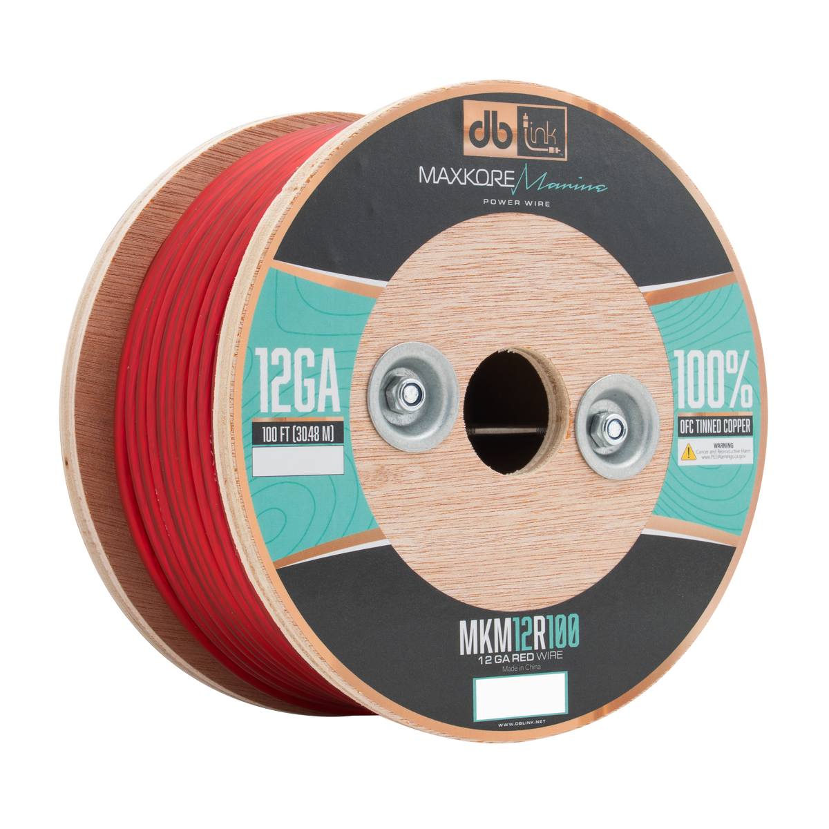 DB Link MKM12R100 : 100' 12 Ga Maxkore Marine Red, 100% OFC, TINNED Anti-Corrosive Wire Roll (WHOLE ROLL)