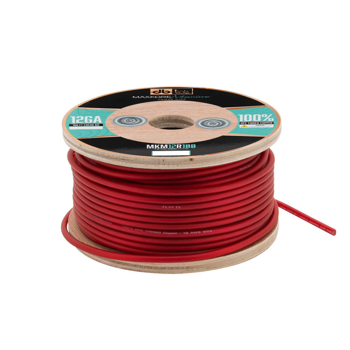 DB Link MKM12R100 : 100' 12 Ga Maxkore Marine Red, 100% OFC, TINNED Anti-Corrosive Wire Roll (WHOLE ROLL)