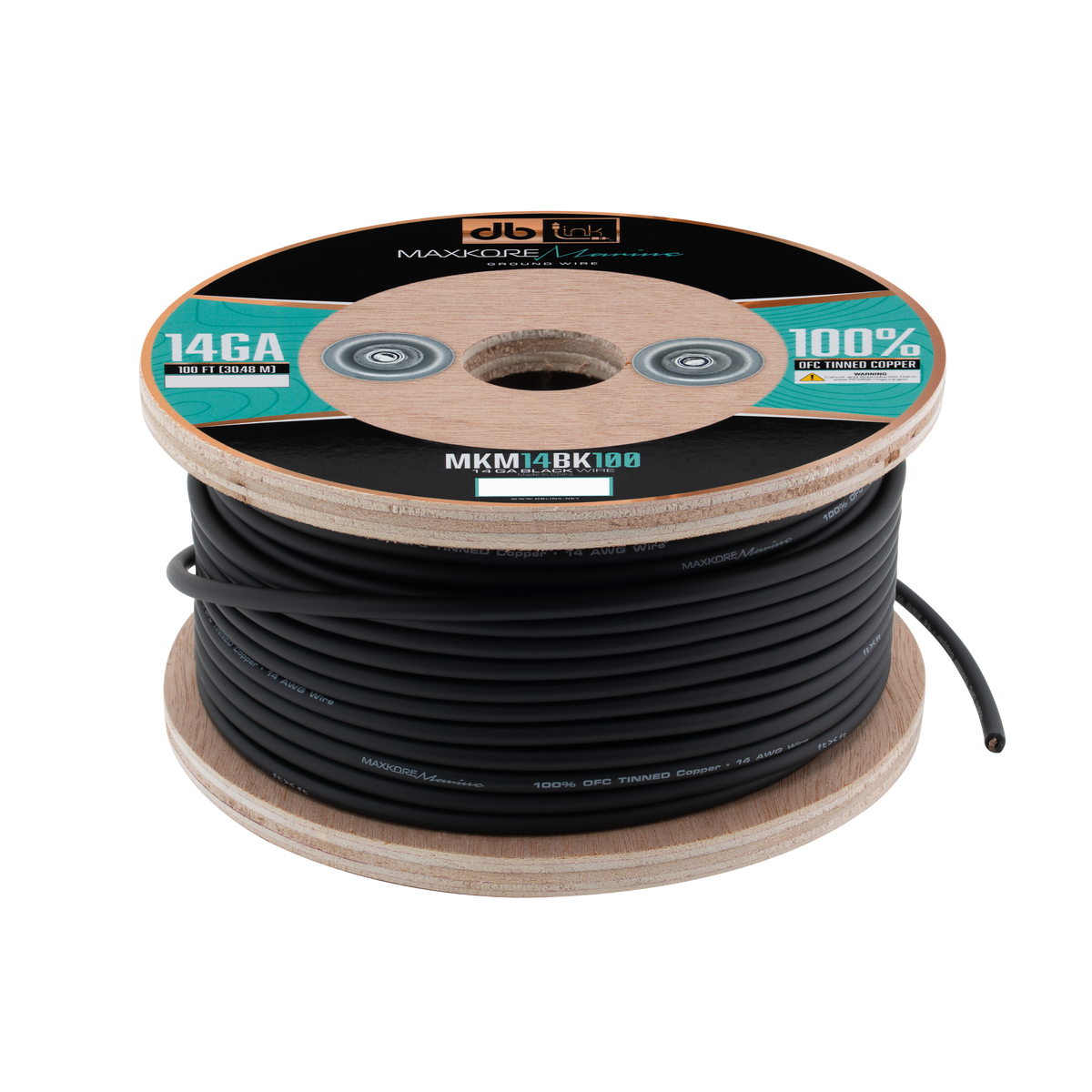 DB Link MKM14BK100 : 100' 14 Ga Maxkore Marine Black, 100% OFC, TINNED Anti-Corrosive Wire Roll (WHOLE ROLL)
