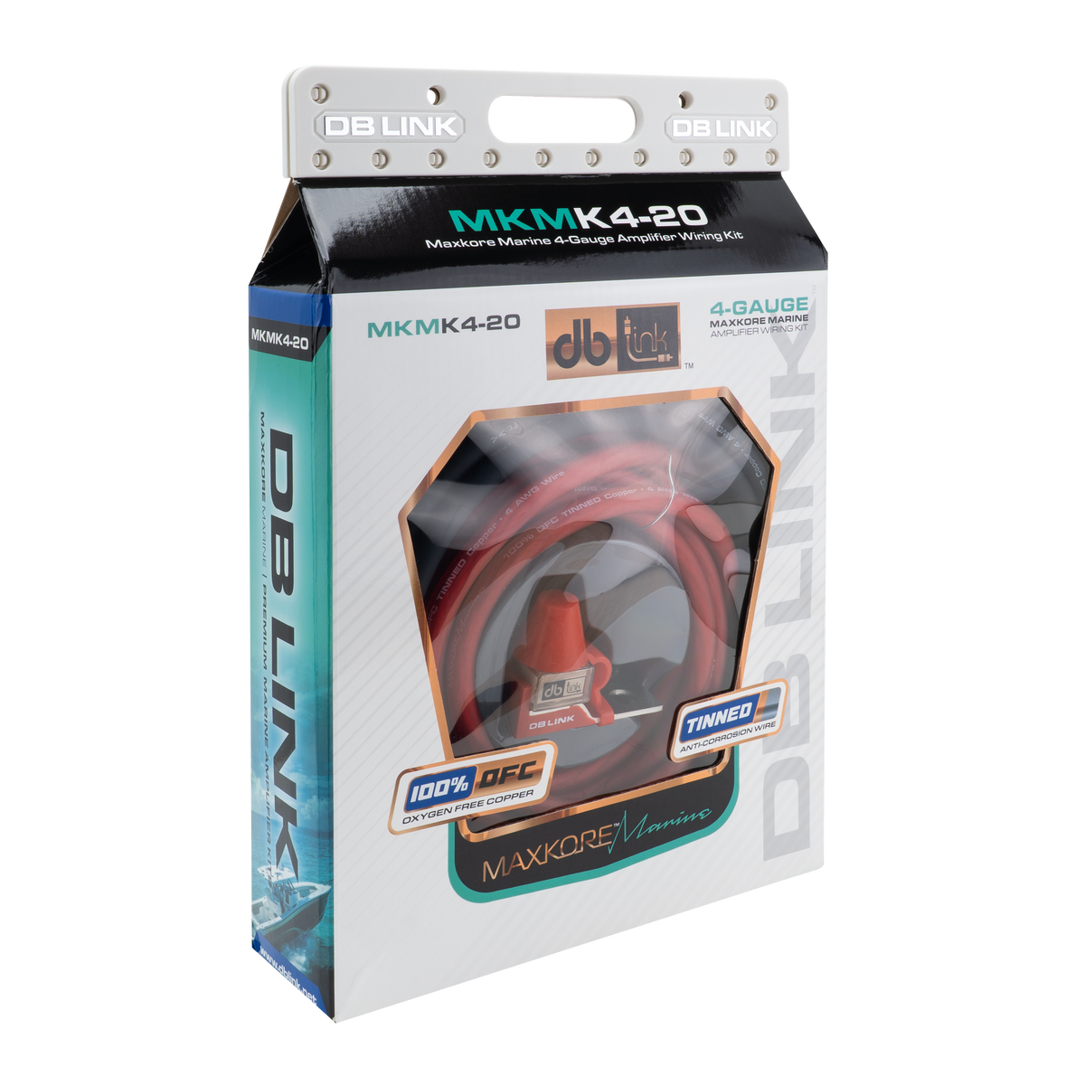 DB Link MKMK4-20: 4 Ga. Maxkore Marine Amplifier Kit with 20' PW/GR/REM 100% OFC Tinned Anti-Corrosive Wires