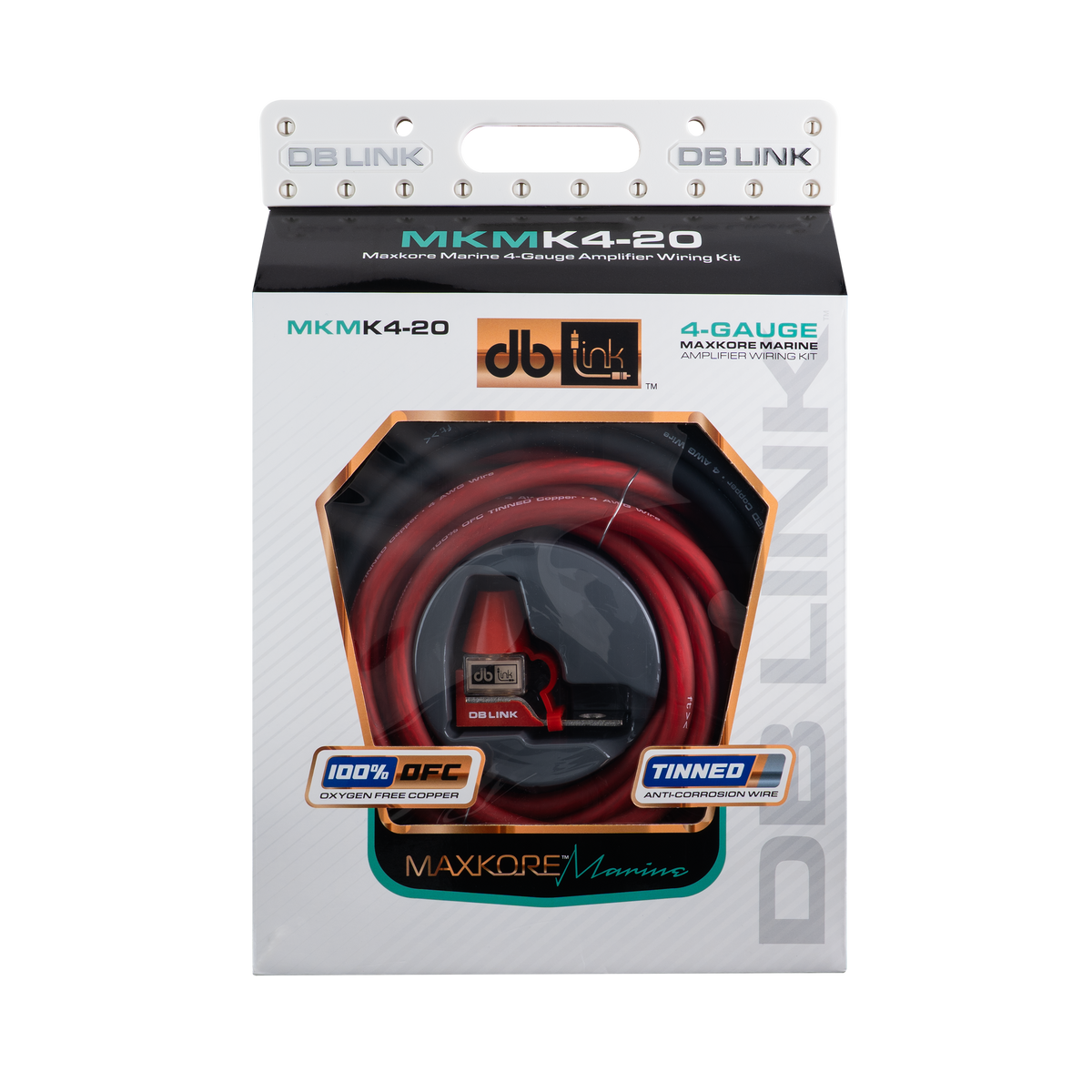 DB Link MKMK4-20: 4 Ga. Maxkore Marine Amplifier Kit with 20' PW/GR/REM 100% OFC Tinned Anti-Corrosive Wires