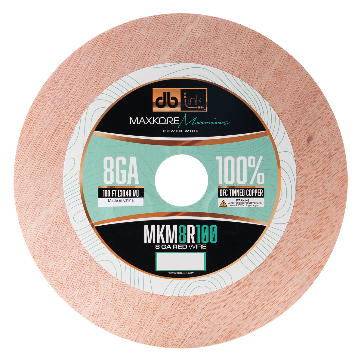 DB Link MKM8R100 : 100' 8Ga Maxkore Marine Red, 100% OFC, TINNED Anti-Corrosive Wire Roll