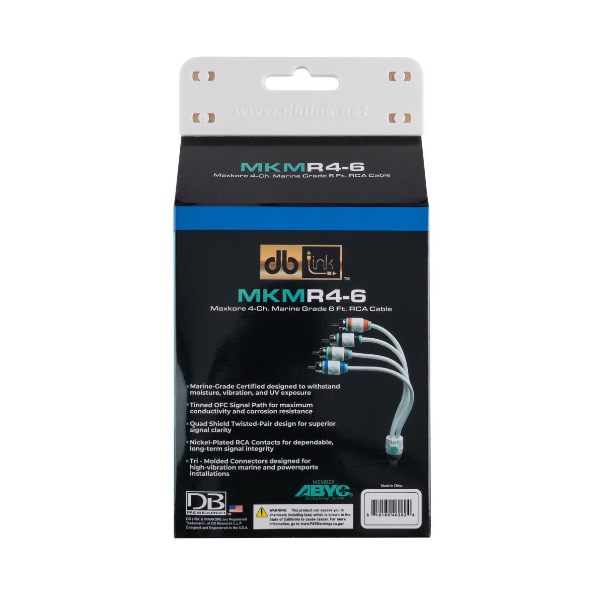 DB Link MKMR4-6 : 6' 4 Channel Maxkore Marine 100% OFC, Tinned Anti-Corrosive RCA
