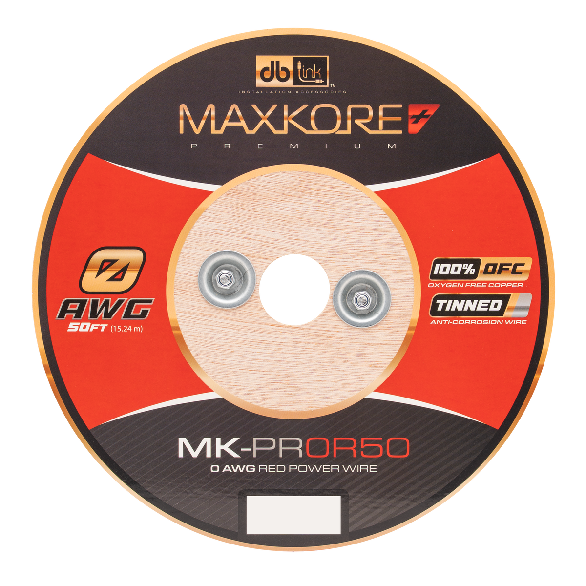 DB Link MK-PR0R50 : 50' 0 AWG Maxkore+ Premium Red, 100% OFC, TINNED Anti-Corrosive Power Wire Roll