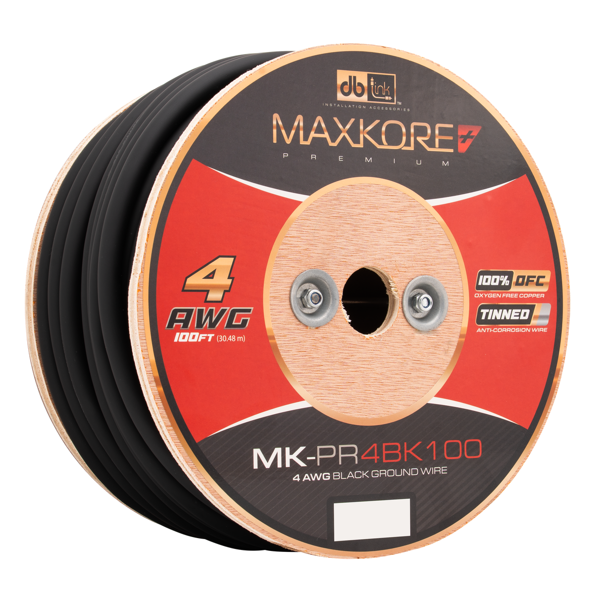 DB Link MK-PR4BK100 : 100' 4 AWG Maxkore+ Premium Black, 100% OFC, TINNED Anti-Corrosive Ground Wire Roll