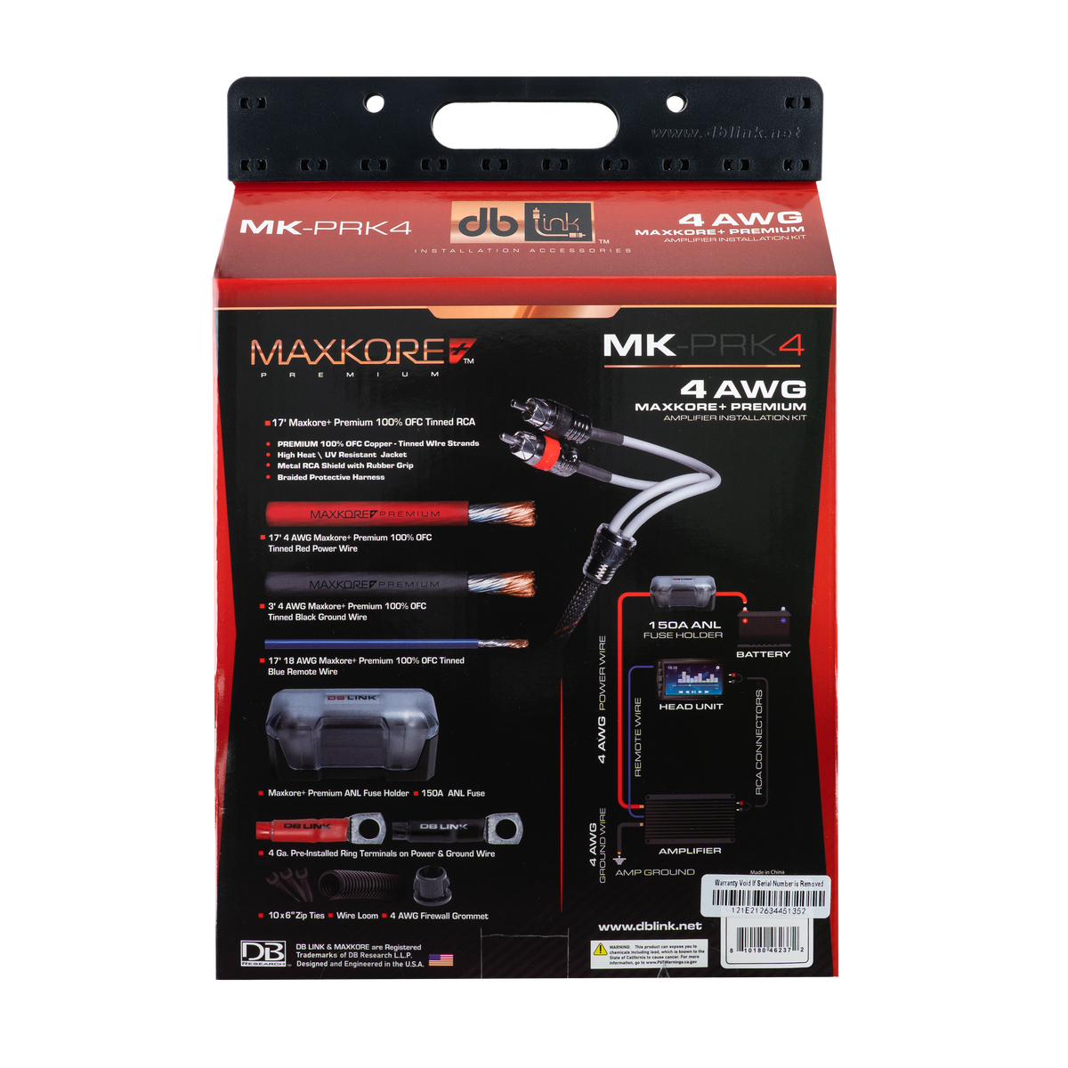DB Link MK-PRK4 : 4 AWG Maxkore+ Premium, 100% OFC, TINNED Anti-Corrosive Amplifier Installation Kit
