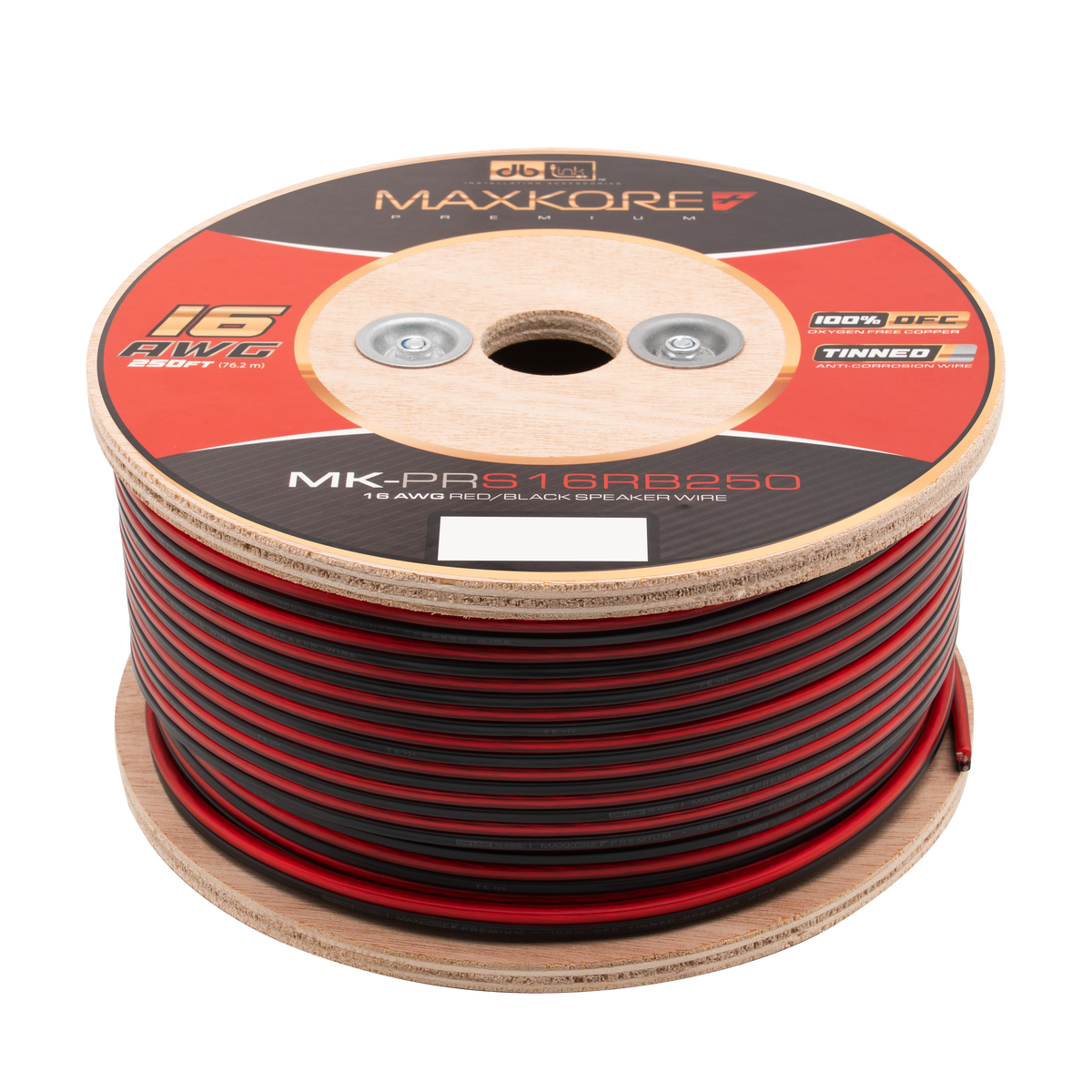 DB Link MK-PRS16RB250 : 250' 16 AWG Maxkore+ Premium Red/Black Speaker Wire, 100% OFC, TINNED Anti-Corrosive