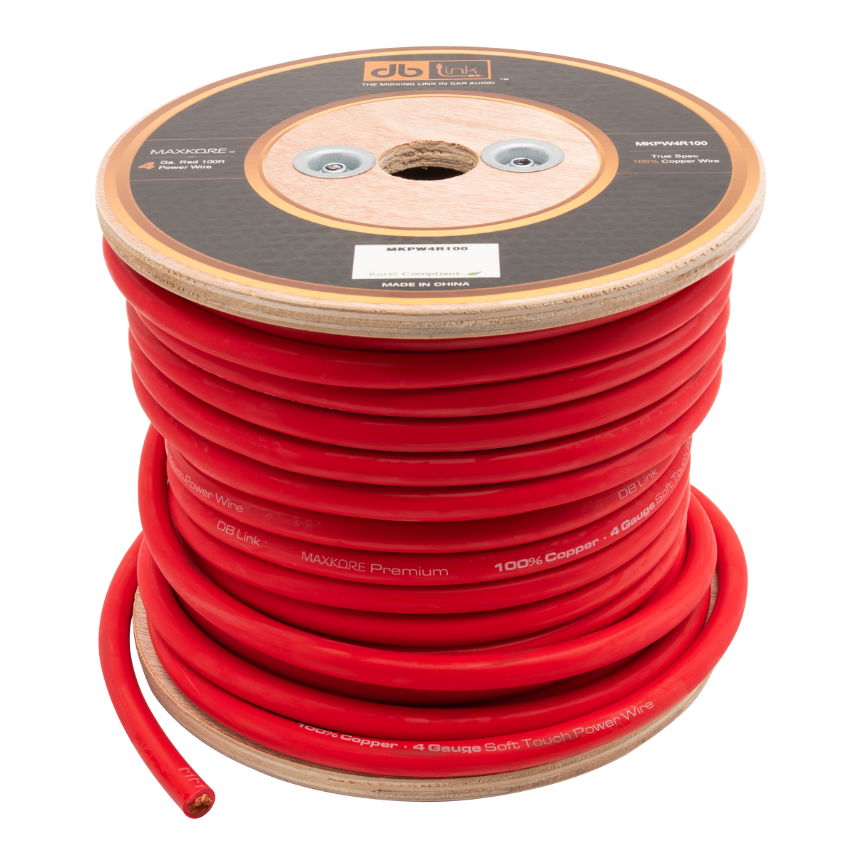 DB Link MKPW4R100 : 4 Gauge Red 100 ft. Maxkore Soft Touch Power Wire Roll