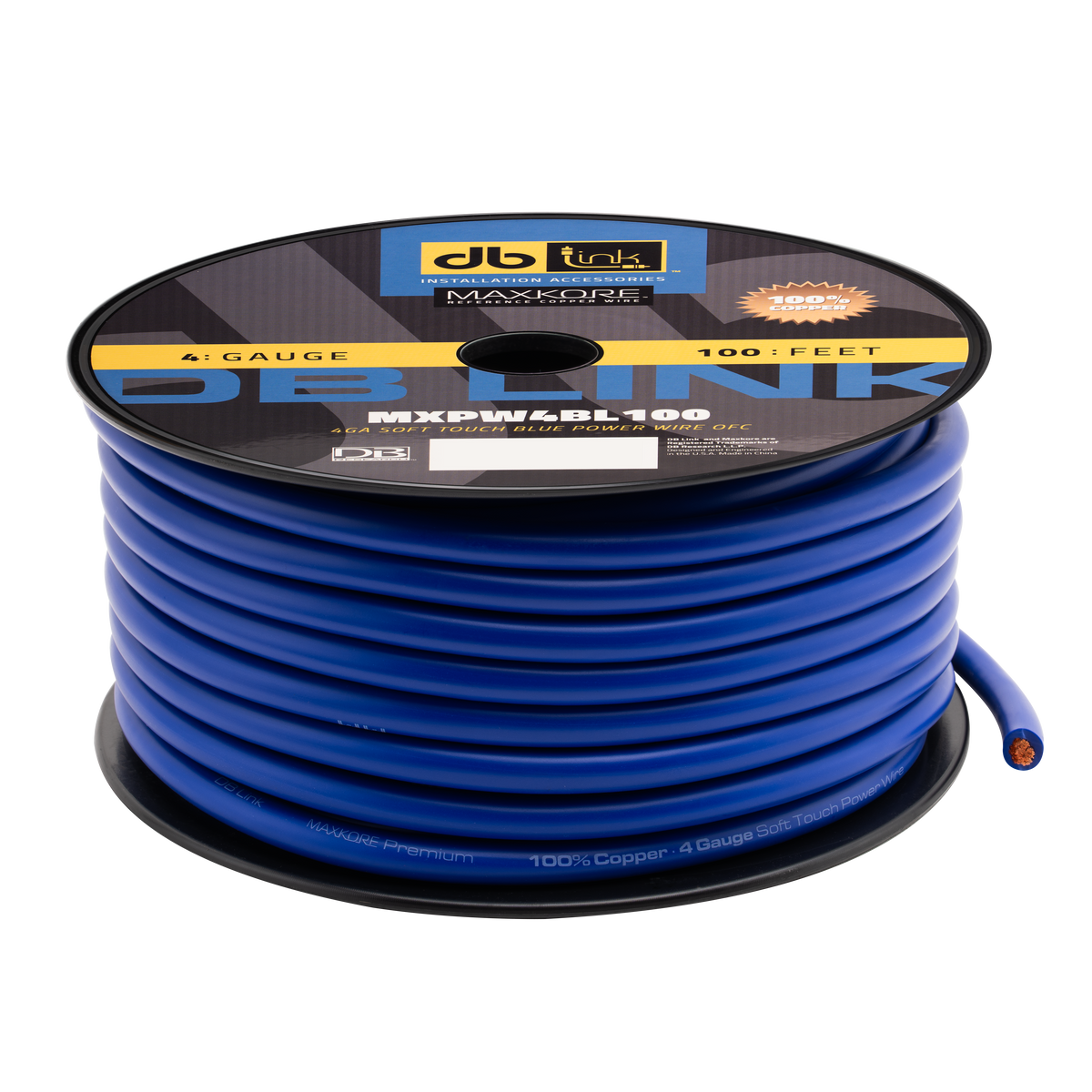 DB Link MXPW4BL100 : 4 Gauge Maxkore Premium 100% Copper Blue Soft Touch Power Wire Roll