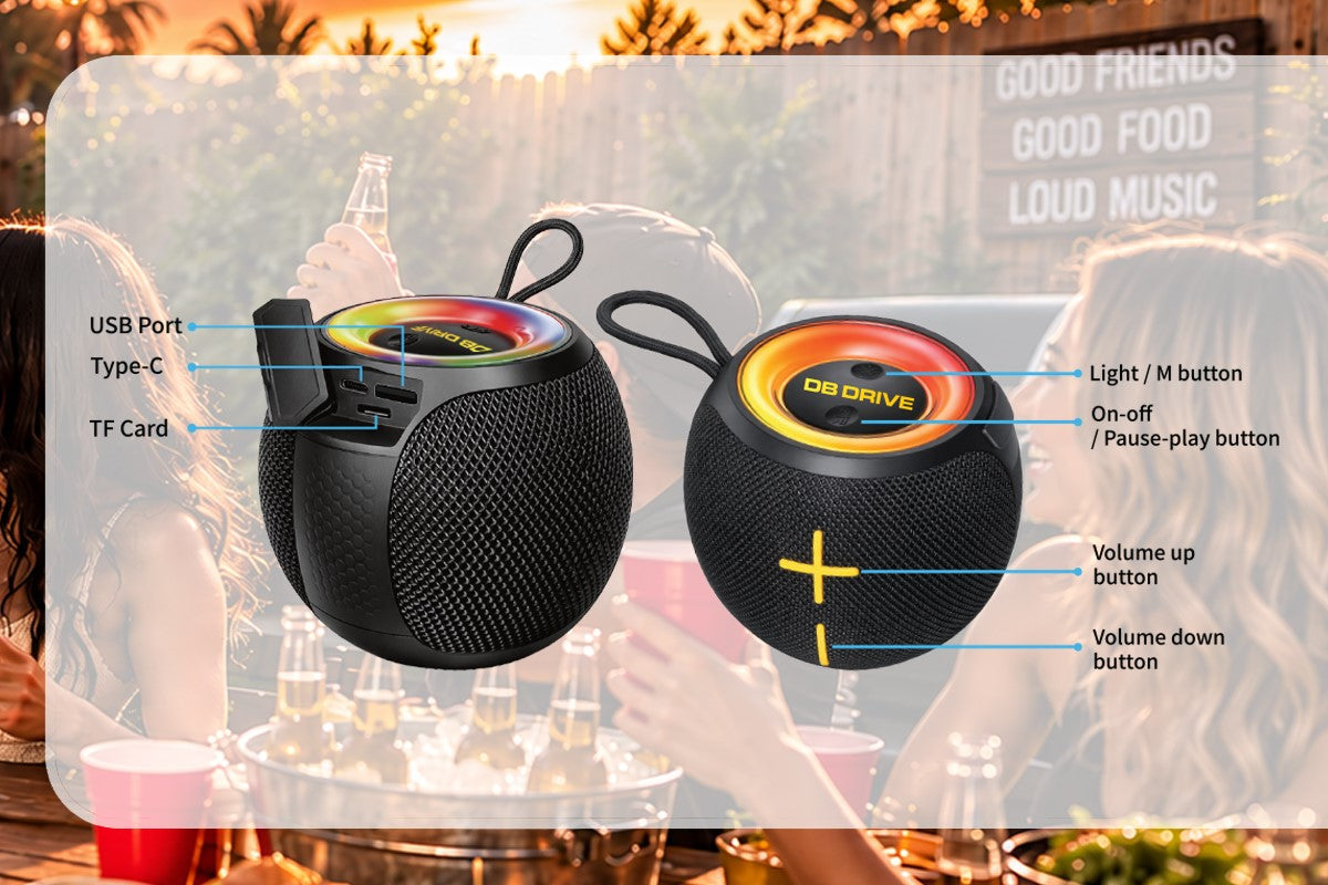 DB Drive T-OTG-2 : 30W Portable IPX4 Tempo series Speaker with BT, TWS, Bass Boost, RGB Lighting