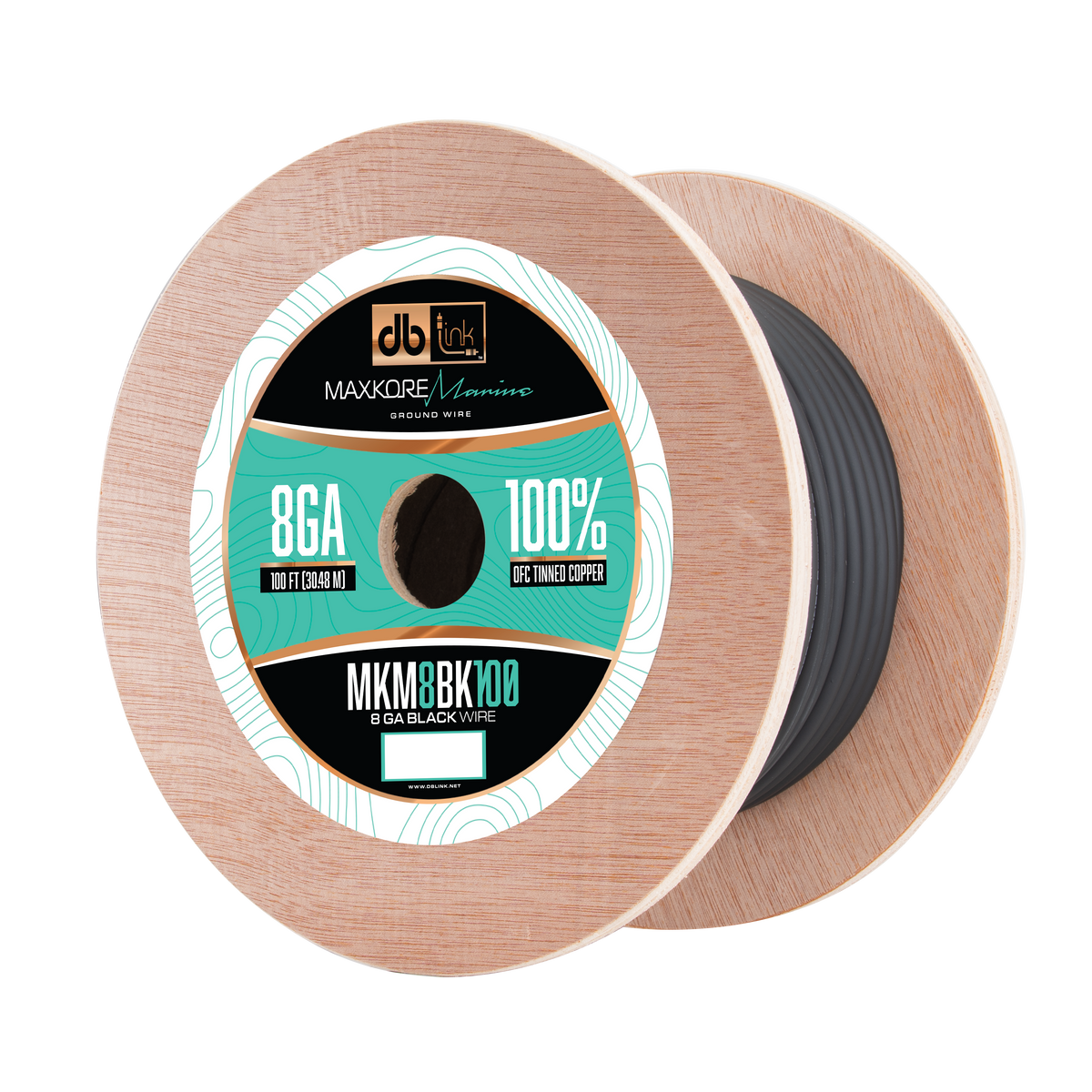 DB Link MKM8BK100 : 100' 8Ga Maxkore Marine Black, 100% OFC, TINNED Anti-Corrosive Wire Roll