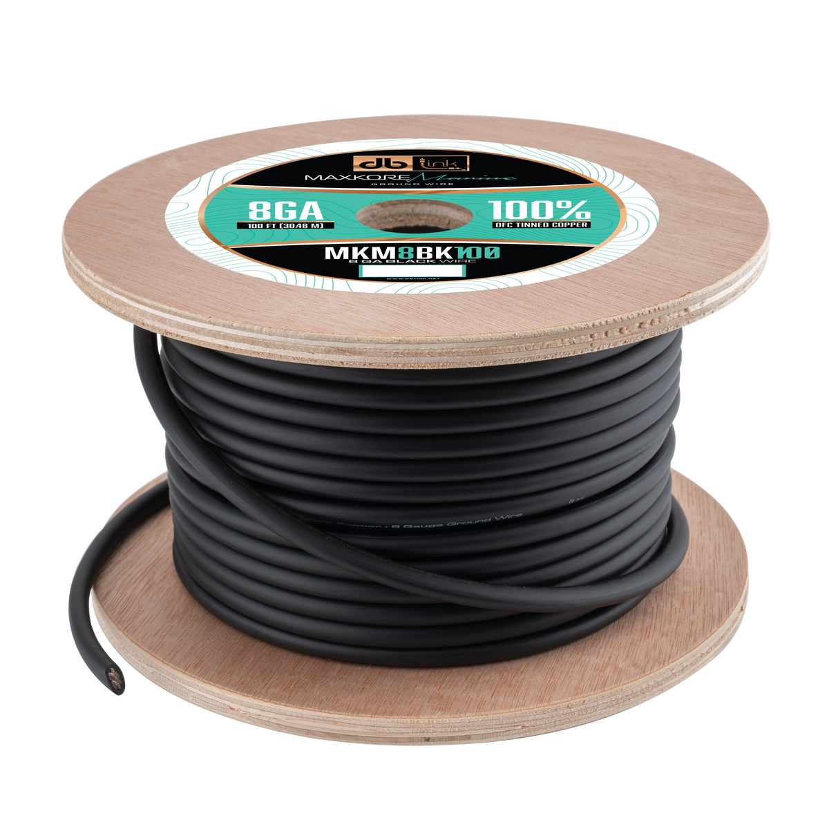 DB Link MKM8BK100 : 100' 8Ga Maxkore Marine Black, 100% OFC, TINNED Anti-Corrosive Wire Roll