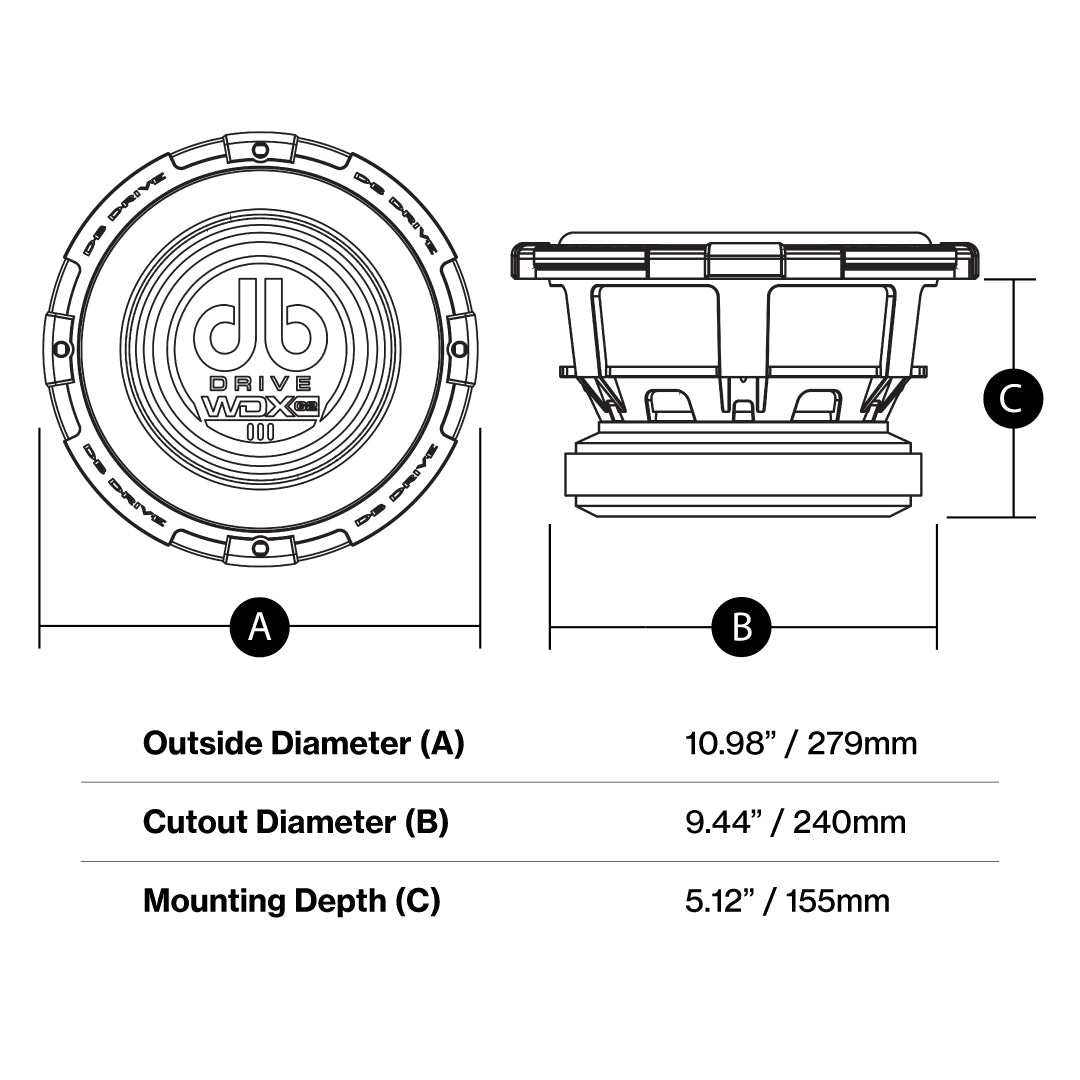 DB Drive WDX10G2F-4 : 10" Dual 4-Ohm Shallow Mount Subwoofer
