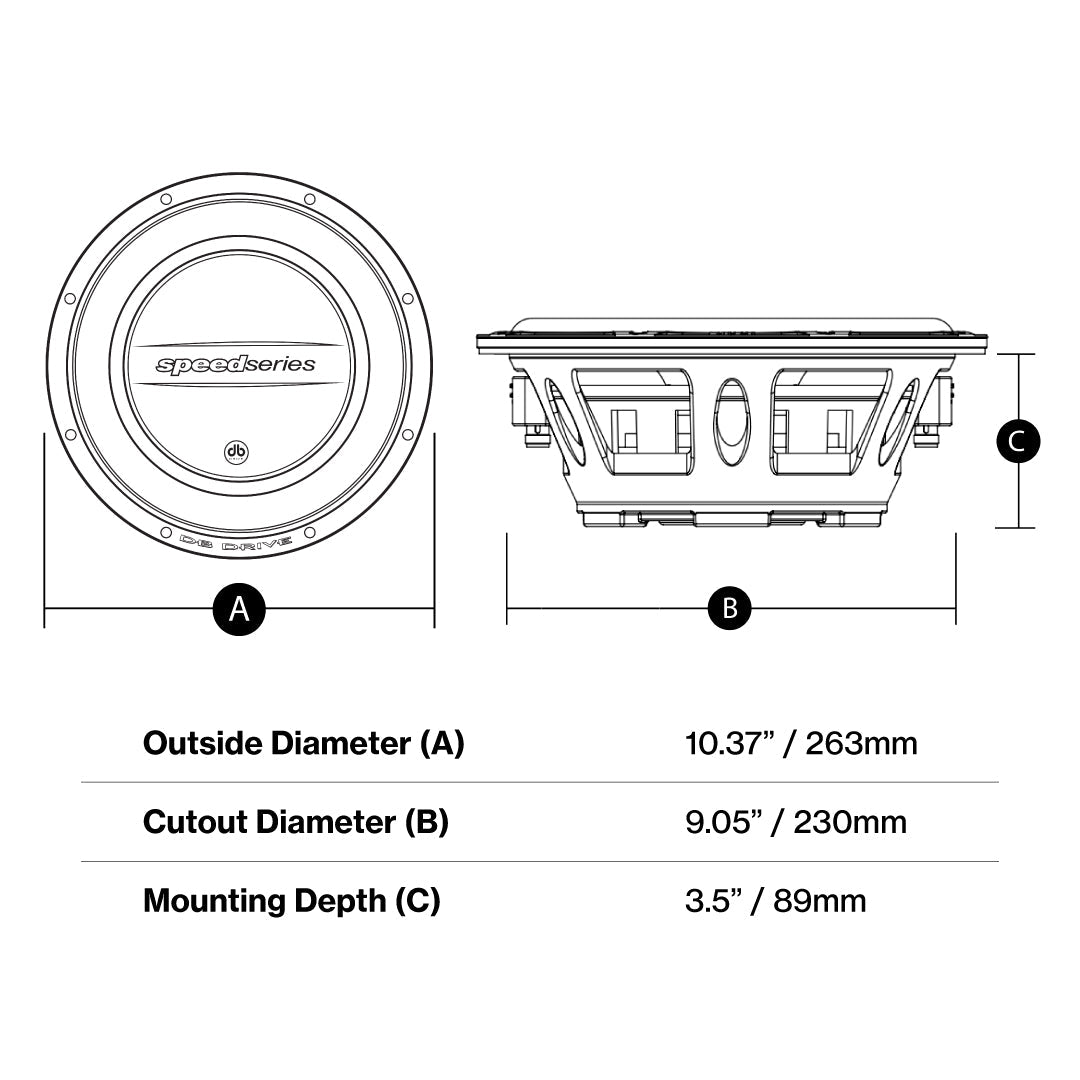 DB Drive SPF10D4 : 10" Dual 4-Ohm Shallow Subwoofer