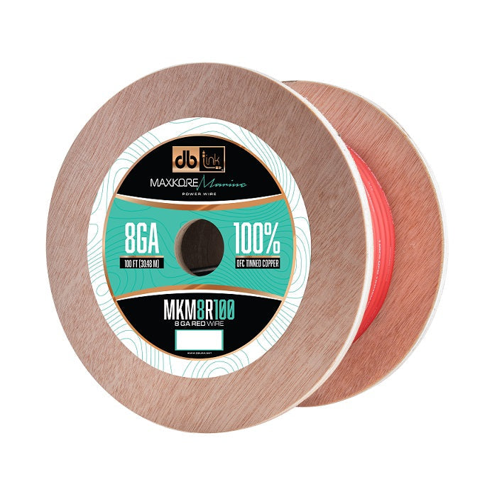 DB Link MKM8R100 : 100' 8Ga Maxkore Marine Red, 100% OFC, TINNED Anti-Corrosive Wire Roll