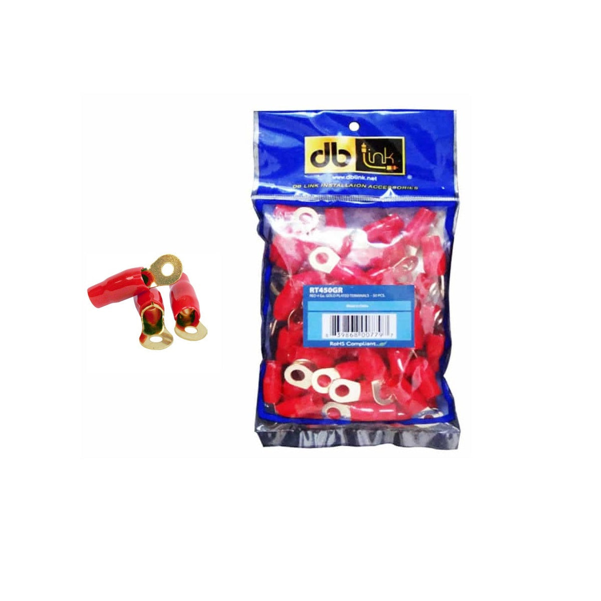 DB Link RT020NR : 0 GA. 5/16in Red Nickel Ring Terminal, 20 Pcs, Polybag
