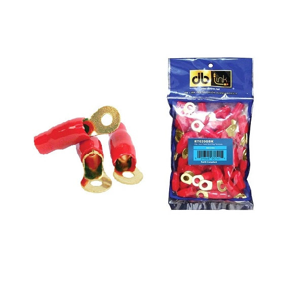 DB Link RT020GR : 0 GA. 5/16in Red Gold Ring Terminal, 20 Pcs, Polybag