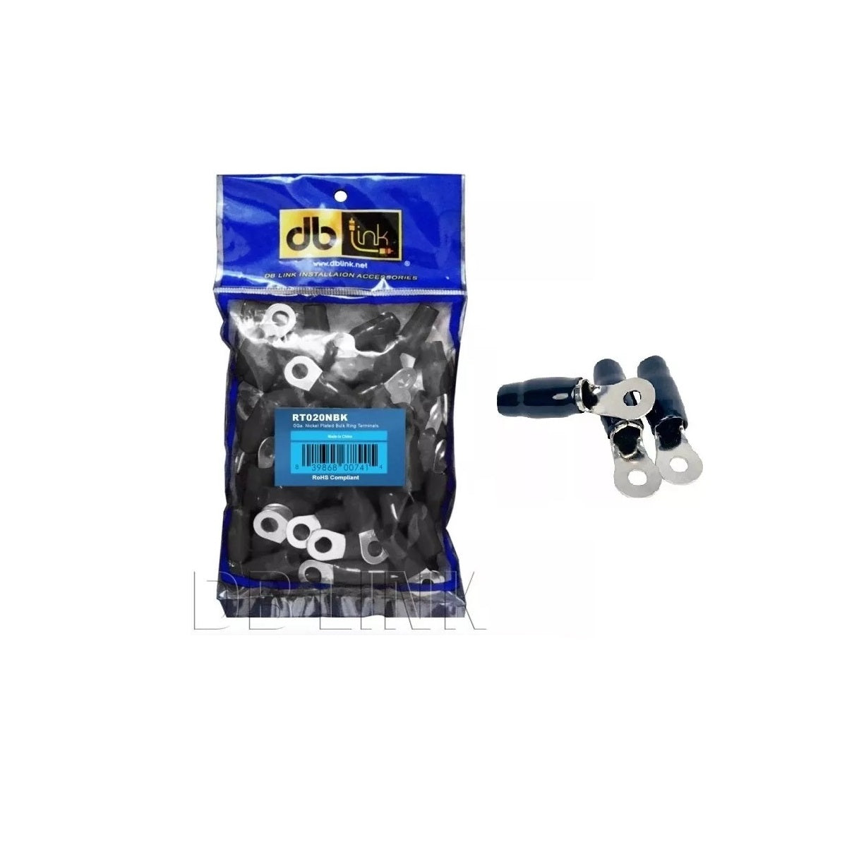 DB Link RT020NBK : 0 GA. 5/16in Black Nickel Ring Terminal, 20 Pcs, Polybag