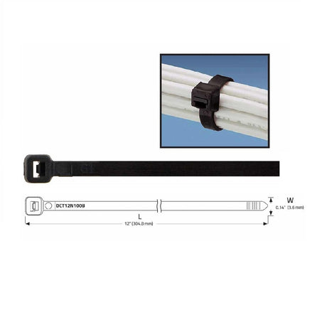 DB Link DCT12N100B : 12in X .14in Black Nylon Self Locking Cable Tie (100/Bag)