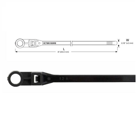 DB Link DCT8N100MB : 8in X 0.18in Black Nylon Mounting Cable Tie (100/Bag)