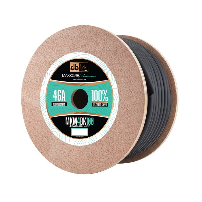 DB Link MKM4BK100 : 100' 4Ga Maxkore Marine Black, 100% OFC, TINNED Anti-Corrosive Wire Roll
