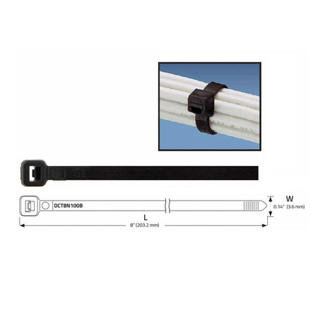 DB Link DCT8N100B : 8in X 0.14in Black Nylon Self Locking Cable Tie (100/Bag)