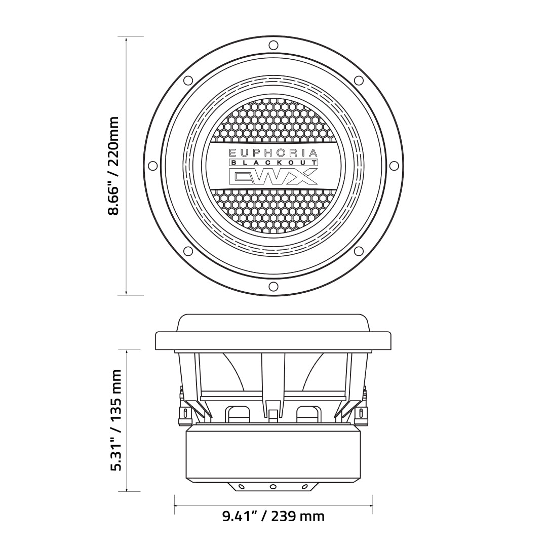Euphoria EWXB8D4 : 8" Dual 4-Ohm Subwoofer Black Out Edition