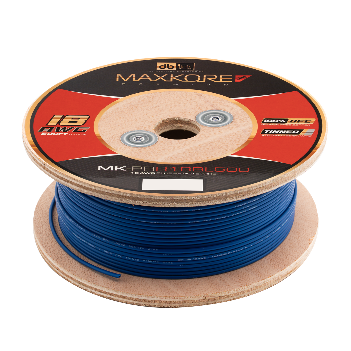 DB Link MK-PRR18BL500 : 500' 18 AWG Maxkore+ Premium Blue Remote, 100% OFC, TINNED Anti-Corrosive Wire Roll