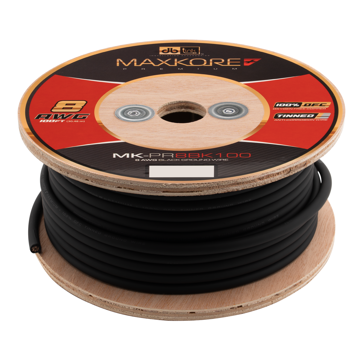 DB Link MK-PR8BK100 : 100' 8 AWG Maxkore+ Premium Black, 100% OFC, TINNED Anti-Corrosive Ground Wire Roll