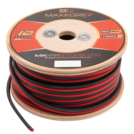DB Link MK-PRS10RB100 : 100' 10 AWG Maxkore+ Premium Red/Black Speaker Wire, 100% OFC, TINNED Anti-Corrosive