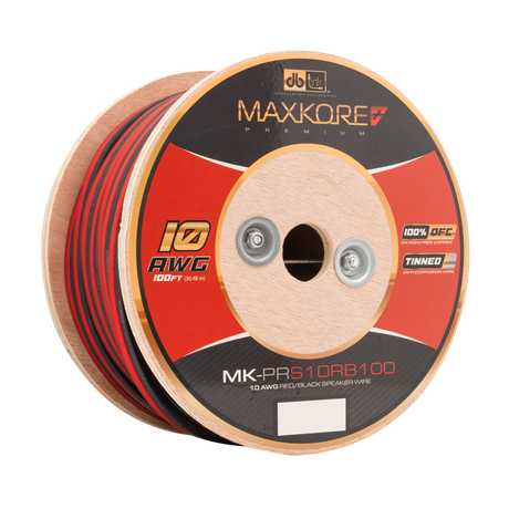 DB Link MK-PRS10RB100 : 100' 10 AWG Maxkore+ Premium Red/Black Speaker Wire, 100% OFC, TINNED Anti-Corrosive