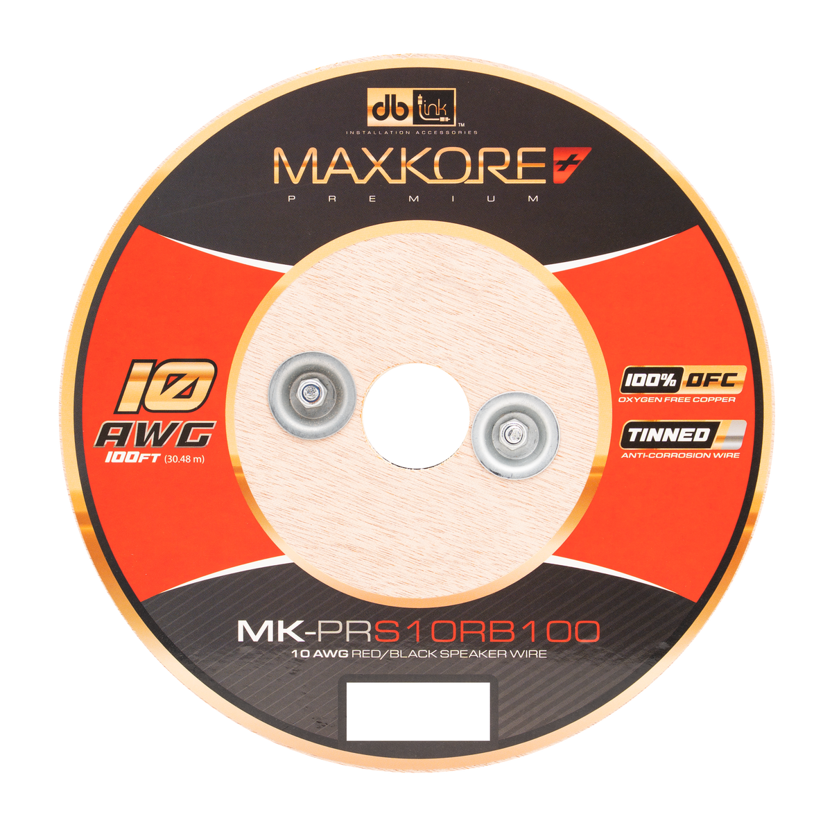 DB Link MK-PRS10RB100 : 100' 10 AWG Maxkore+ Premium Red/Black Speaker Wire, 100% OFC, TINNED Anti-Corrosive