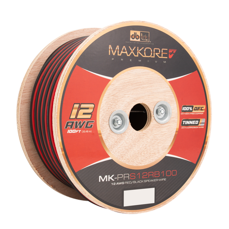 DB Link MK-PRS12RB100 : 100' 12 AWG Maxkore+ Premium Red/Black Speaker Wire, 100% OFC, TINNED Anti-Corrosive