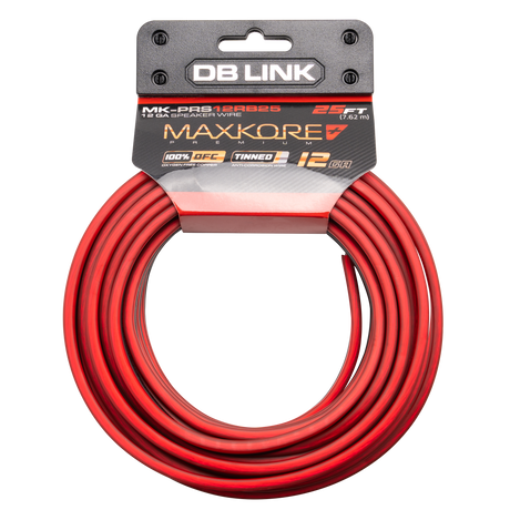 DB Link MK-PRS12RB25 : 25' 12 AWG Maxkore+ Premium Red/Black Speaker Wire 100% OFC, TINNED Anti-Corrosive
